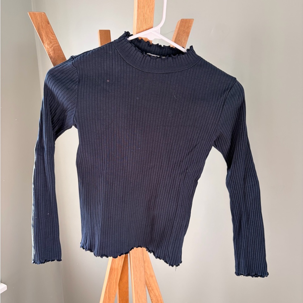 Stylish Navy Ribbed Kids Long Sleeve Tee size 10